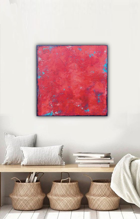 Turquoise over red (80 x 80 cm) Dee Brown Artworks