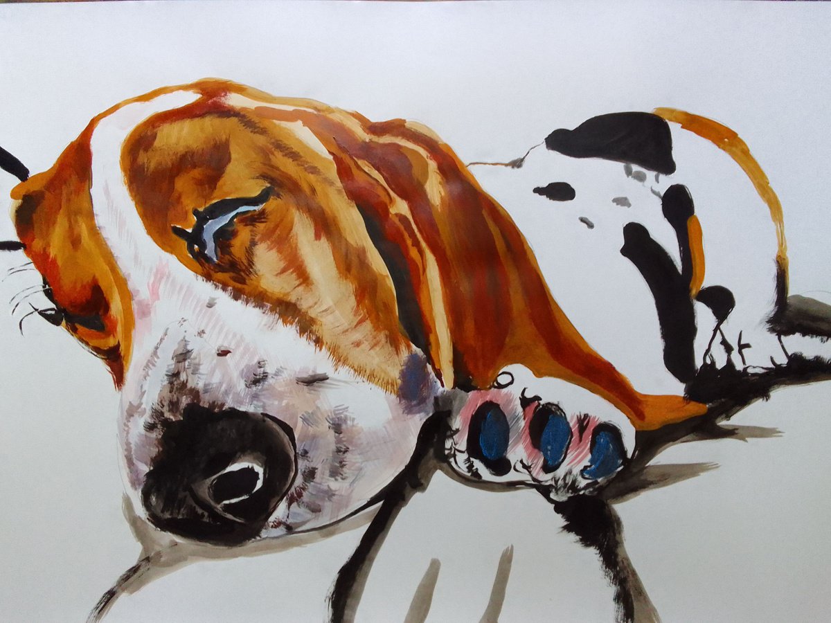 Photorealistic Animal Acrylic Painting By Soso Kumsiashvili, 33 X 24", Bassethound, Original Artwork