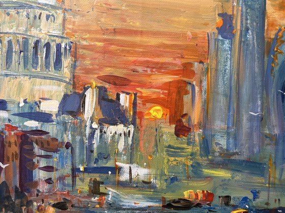 LONDON SUNRISE , abstract impressionist painting 70x100cm