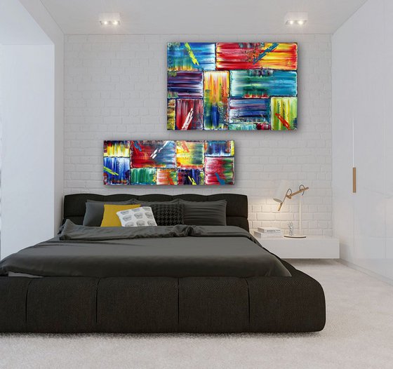 "Rebel Rebel" - FREE USA SHIPPING + Save As A Series - Original Large PMS Abstract Diptych Oil Paintings On Canvas - 36" x 36"