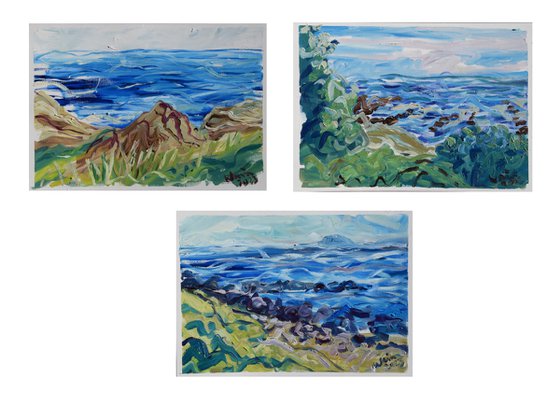 Set of 3 paintings - Playa de los Toros, Manilva