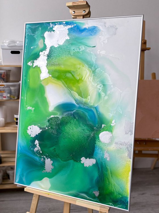 Emerald Silver Abstract Art
