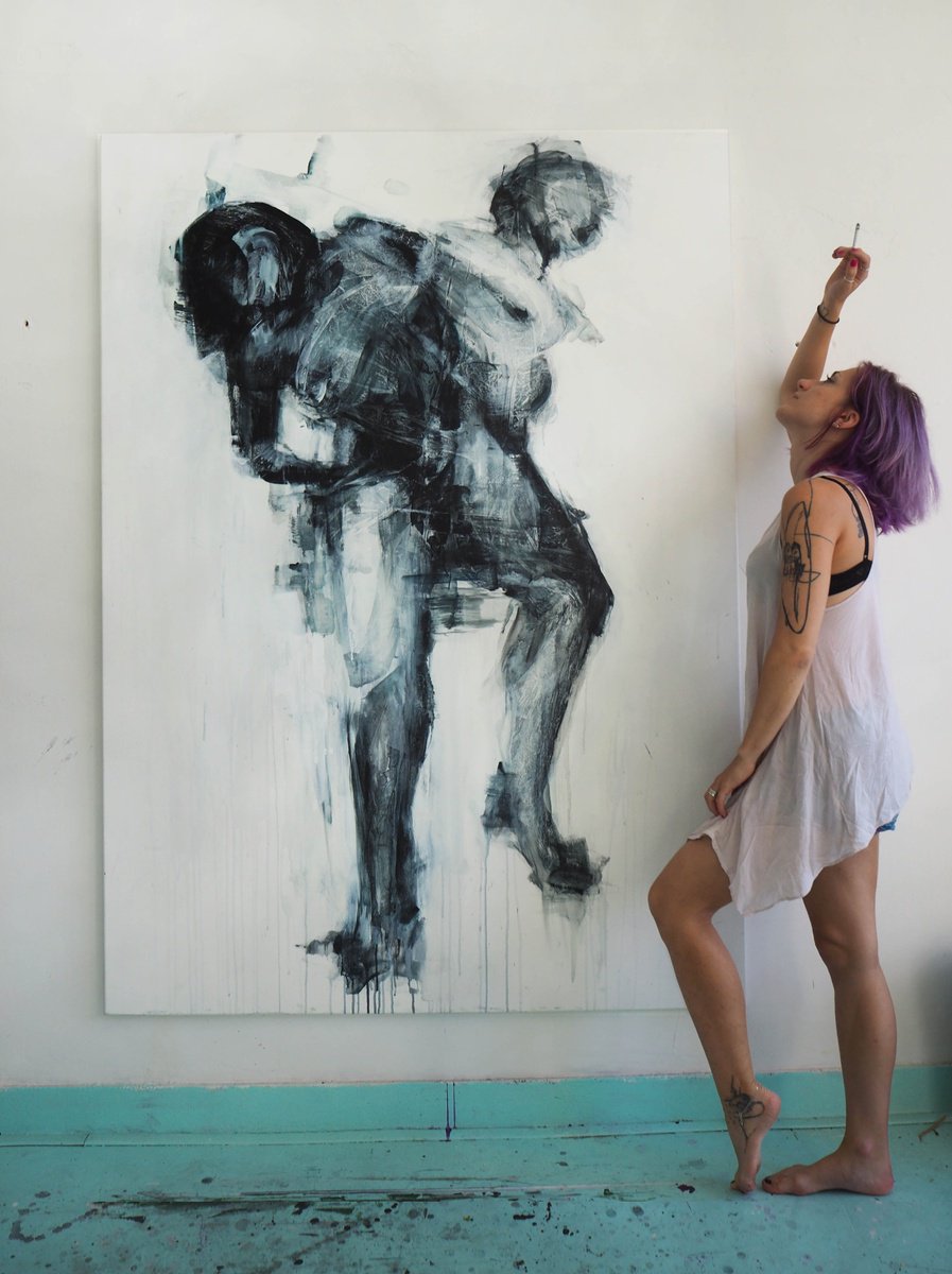 Expressive Portrait Acrylic Painting By Cynthia Gregorova, 51 X 71, Dedicaded To Dance (Cleavage), Original Artwork