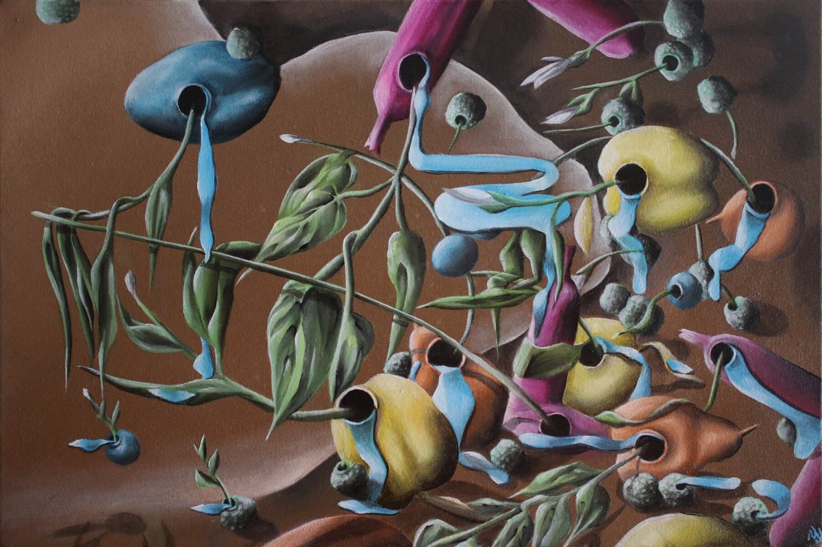 Surrealistic Still Life Oil Painting By Vanessa T Stefanova, 18 X 12", Vases For Decor Purposes, Original Artwork