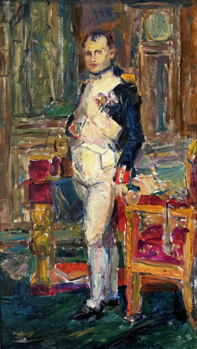 Expressive Portrait Acrylic Painting By Liubou Sas, 16 X 28", Napoleon. Impression., Original Artwork