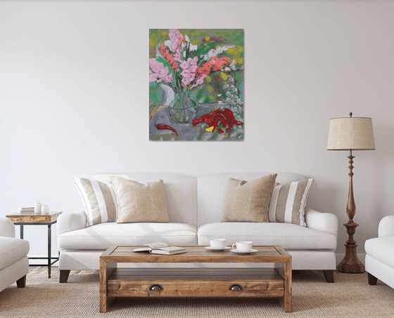 Pink gladioluses