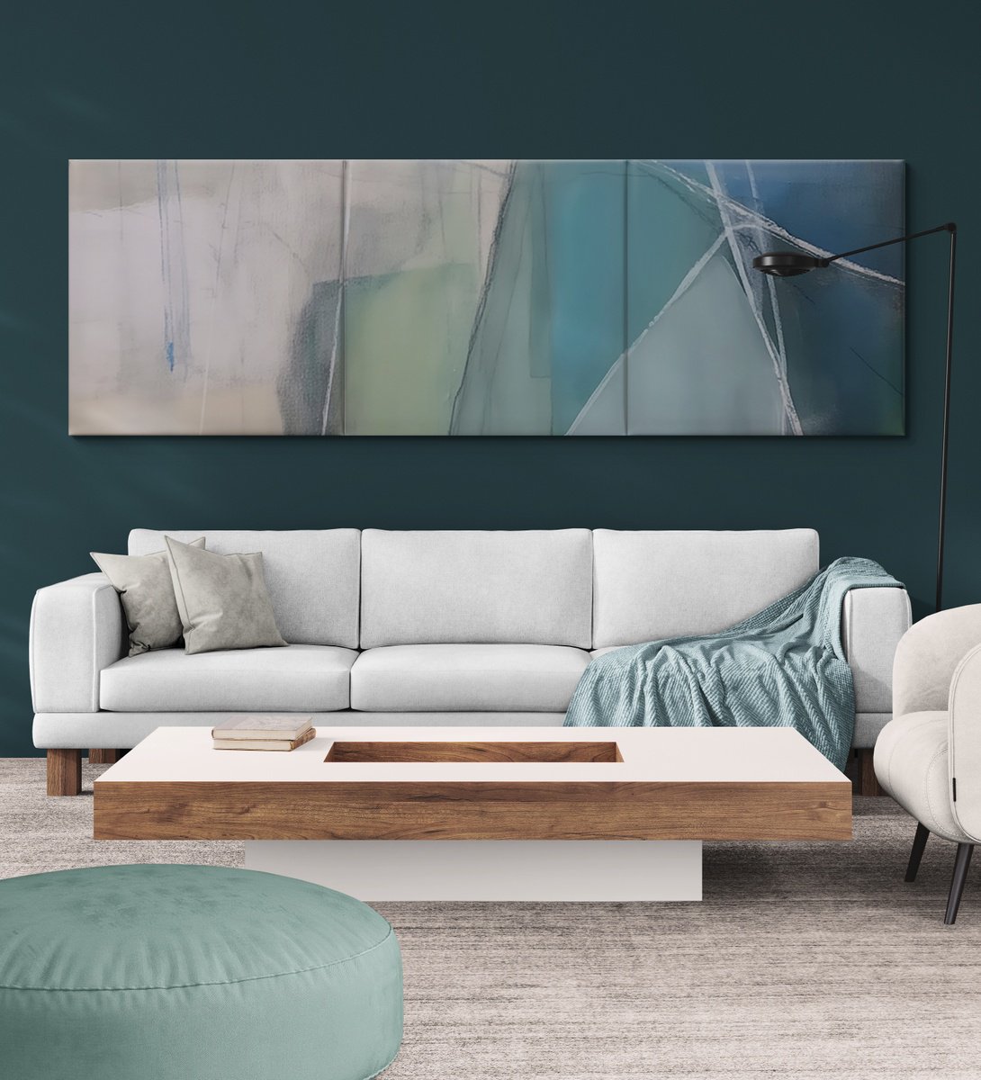 Abstract Acrylic Painting By V+V Kniazievi, 118 X 39", Inside The Kaleidoscope #2, Original Artwork