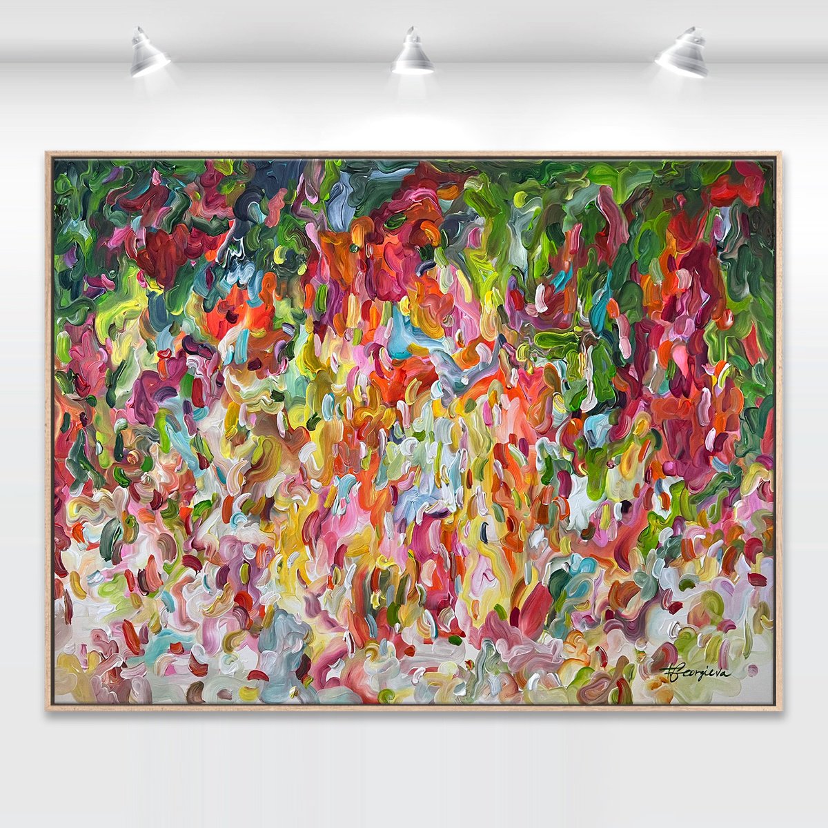 Organic Abstract Acrylic Painting By Tatiana Georgieva, 45 X 33", Vere Flores, Original Artwork