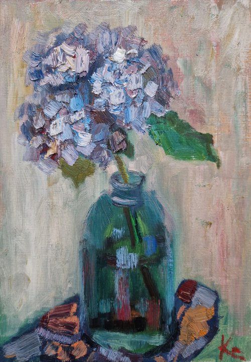 Still-life with flower "Blue Hydrangea" by Olena Kolotova