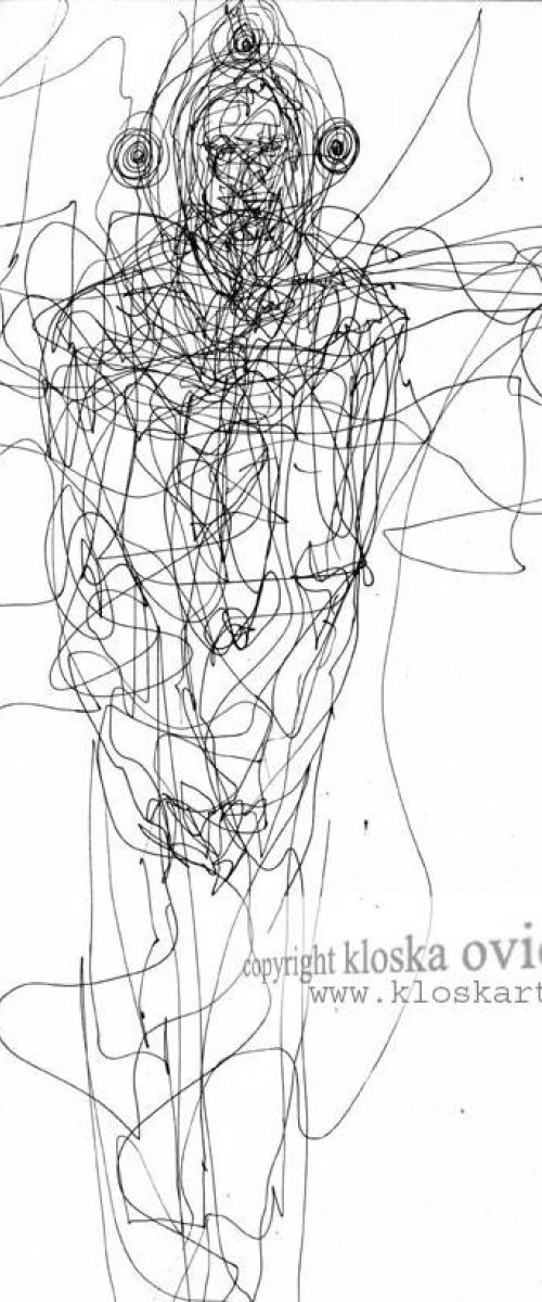 SPONTANE INK DRAWING ANGEL THEME BY MASTER OVIDIU KLOSKA ECLECTIC BIZZARE SPIRITUAL ART by Kloska Ovidiu
