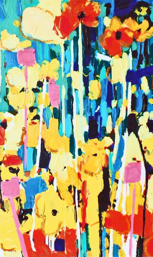 Cosmos - A Field of Mixed Colour by Irene Wilkes