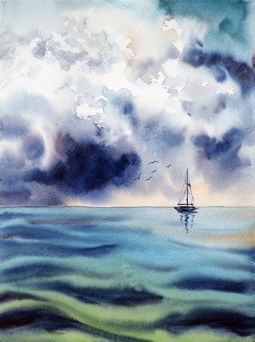 Impressionistic Landscape Watercolour By Delnara El, 11 X 15, Calm Morning, Original Artwork