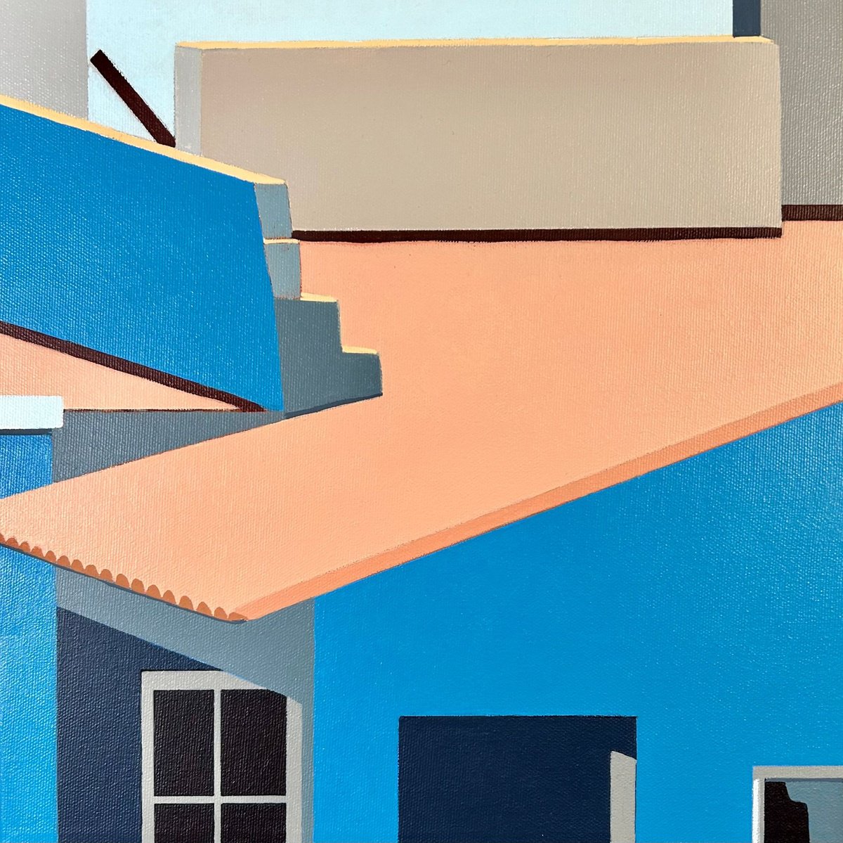 Geometric Cityscapes Acrylic Painting By Gordon Leverton, 13 X 13, Patamanta (From The Top), Original Artwork