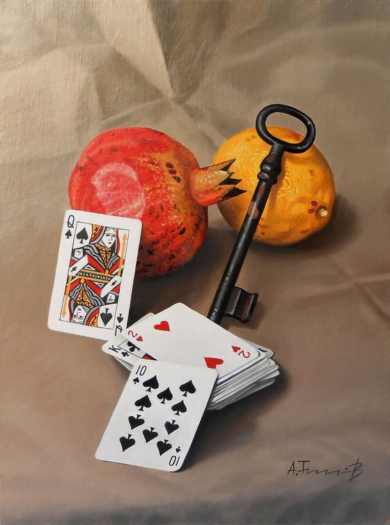 Pomegranate and Key Still Life