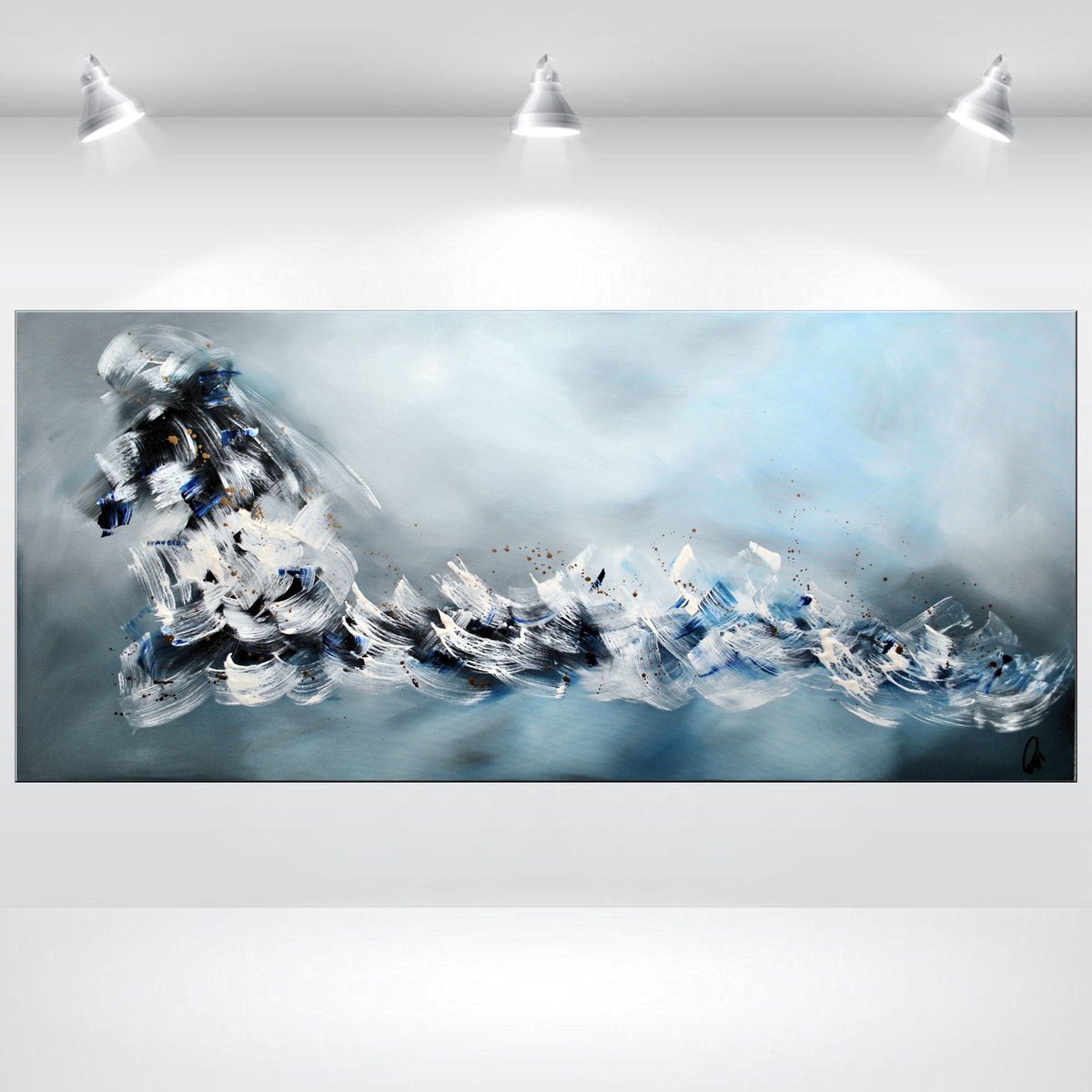 Abstract Acrylic Painting By Edelgard Schroer, 71 X 31, Bleu, Original Artwork