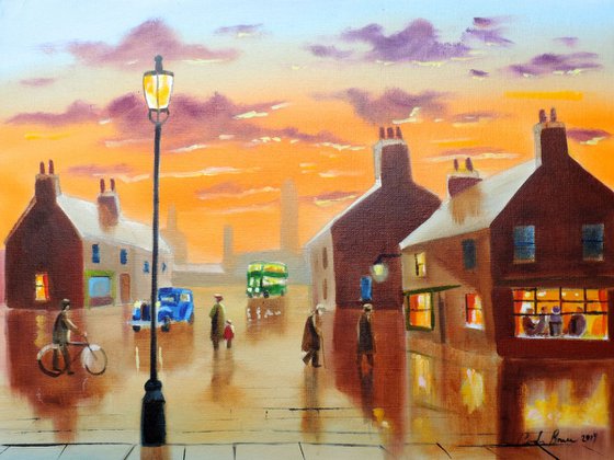 Evening in town - nostalgic street scene