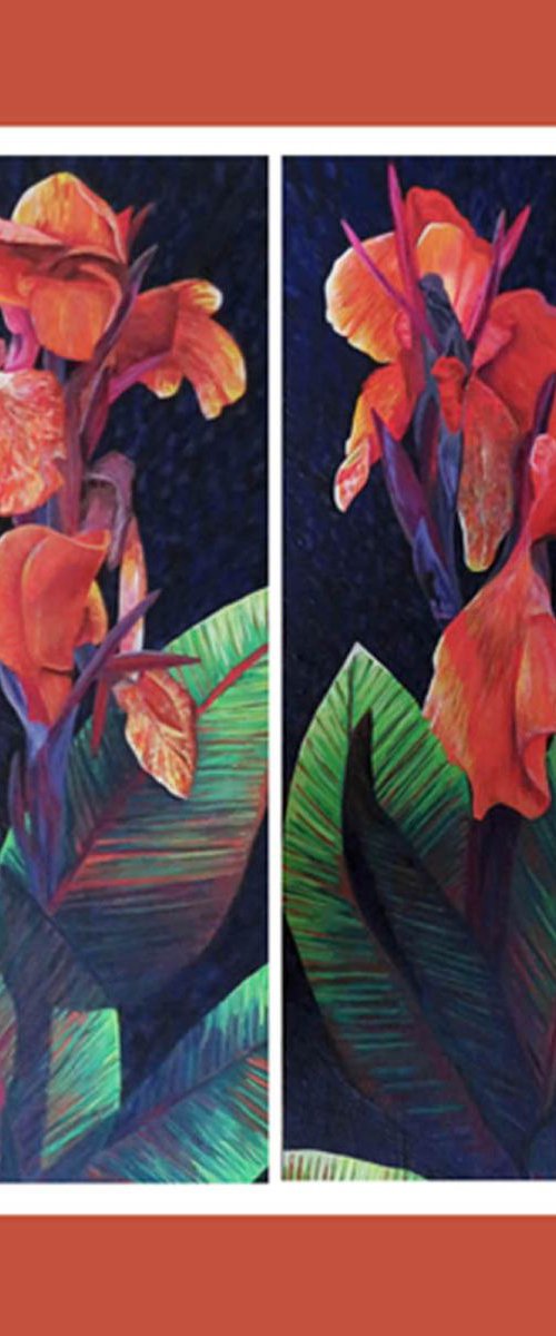 Canna Lilies, Pair by Roz Edwards