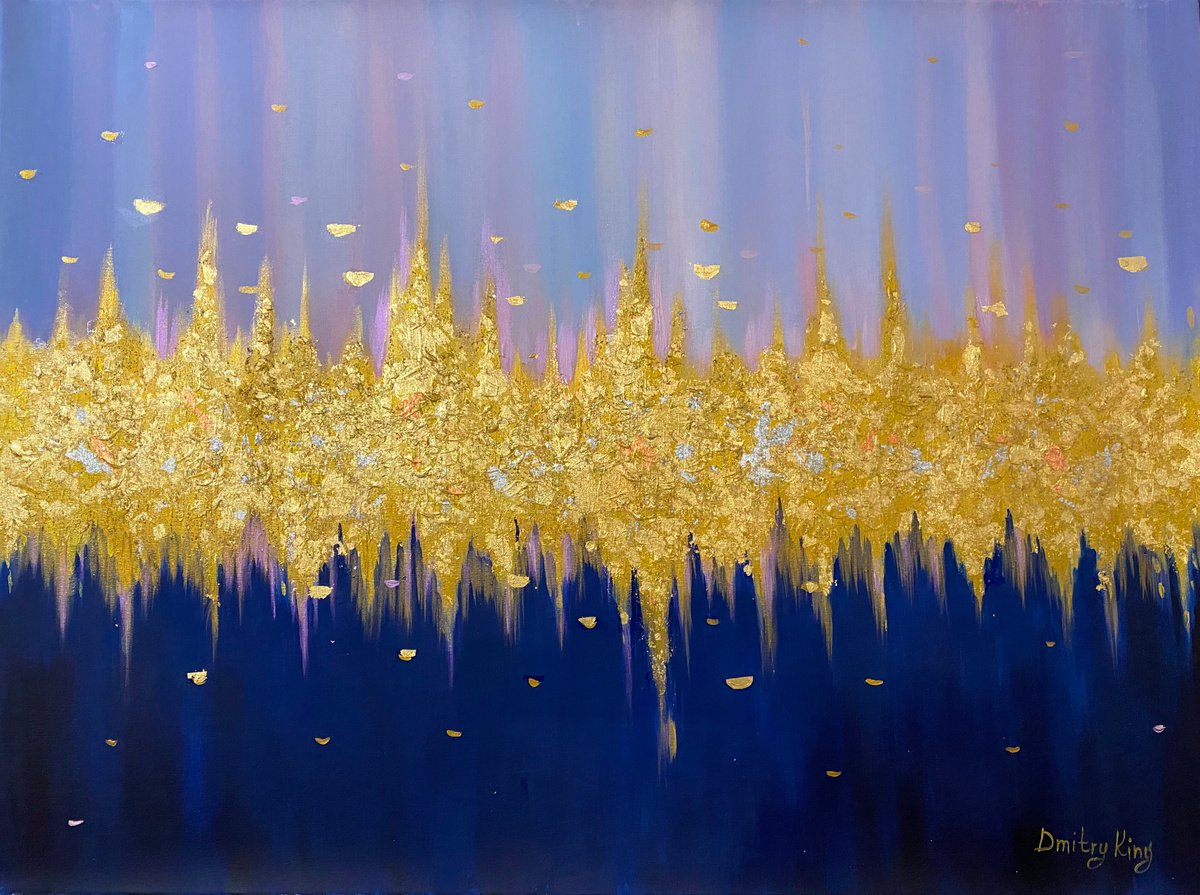 Golden Glow - Blue gold abstract art by Dmitry King