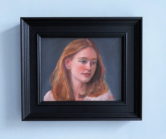 Portrait of a Girl; Framed & ready to hang home decor gift oil painting.