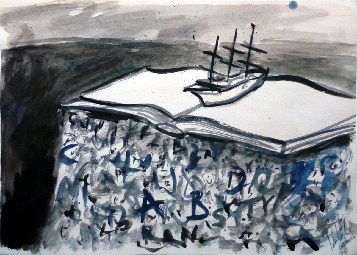 Surrealistic Landscape Painting By Paolo Beneforti, 11 X 8", On The Abyss, Original Artwork