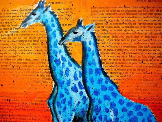 2 Giraffes blue- READY TO HANG -  HOME - Gift