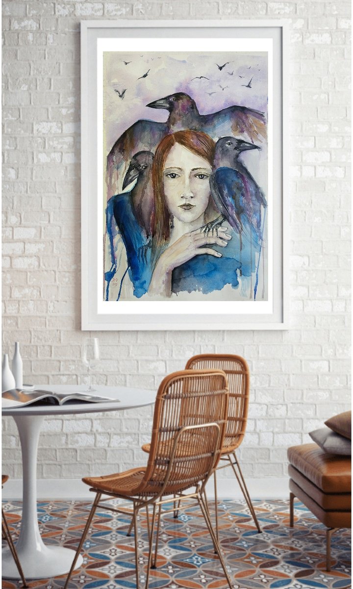 Expressive Portrait Watercolour By Ksenia June, 15 X 22", Crows