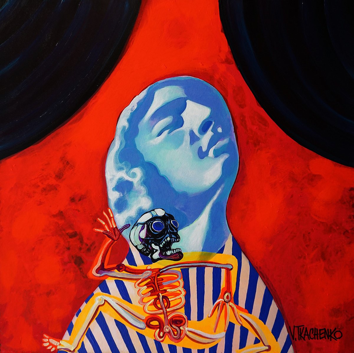 Organic Portrait Acrylic Painting By Victor Tkachenko, 24 X 24", Puppet Master, Original Artwork