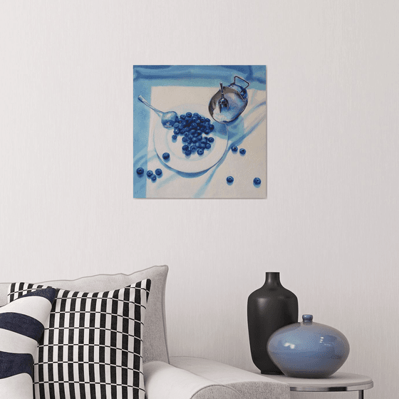 "Slightly sour.  "  still life summer blueberry blue berries  white liGHt original painting  GIFT (2021)