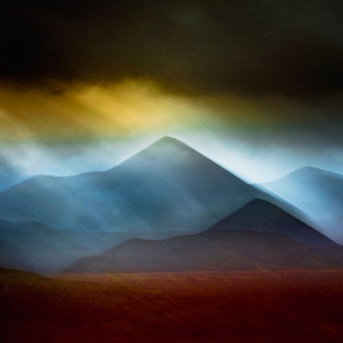 Cuillin Storm  - Abstract Landscape - Red and Blue by Lynne Douglas