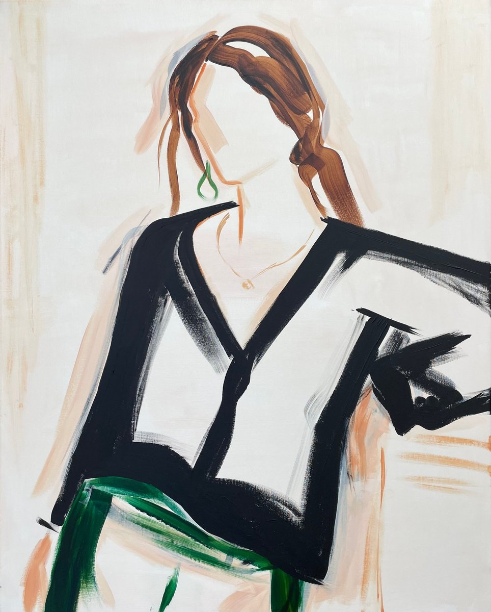 Expressive Portrait Acrylic Painting By Elise Mendelle, 26 X 32, Keeping It Real, Original Artwork