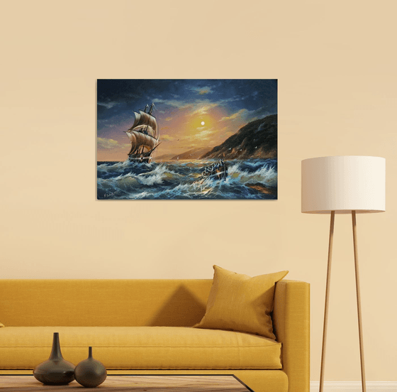 Restless sea -1 (60x90cm, oil painting)