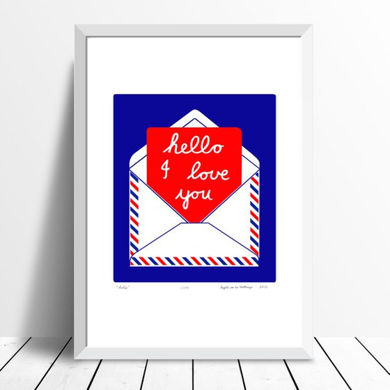 Hello (crimson & cobalt) - Framed - FREE UK Delivery