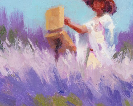 Her Muse - woman in white painting lavender