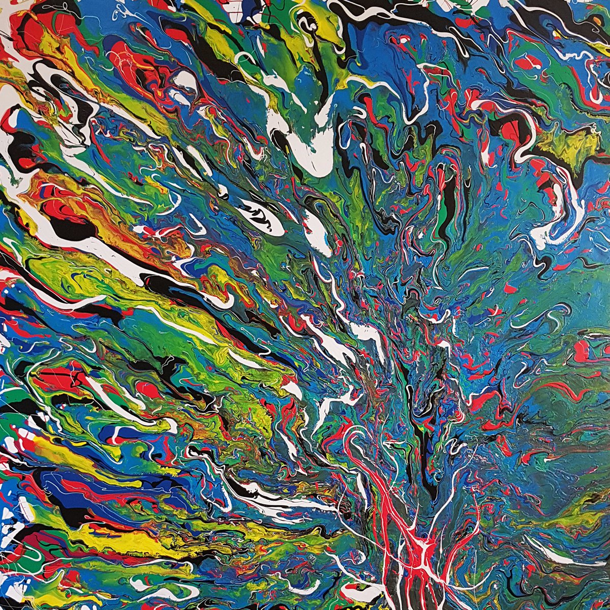 Organic Abstract Acrylic Painting By Alexandra Romano, 36 X 36, Psychedelic Waves, Original Artwork