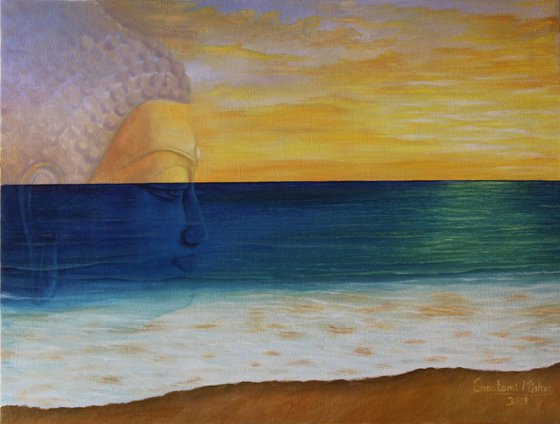 Gautam Buddha in Meditation - Unifying sea and sky