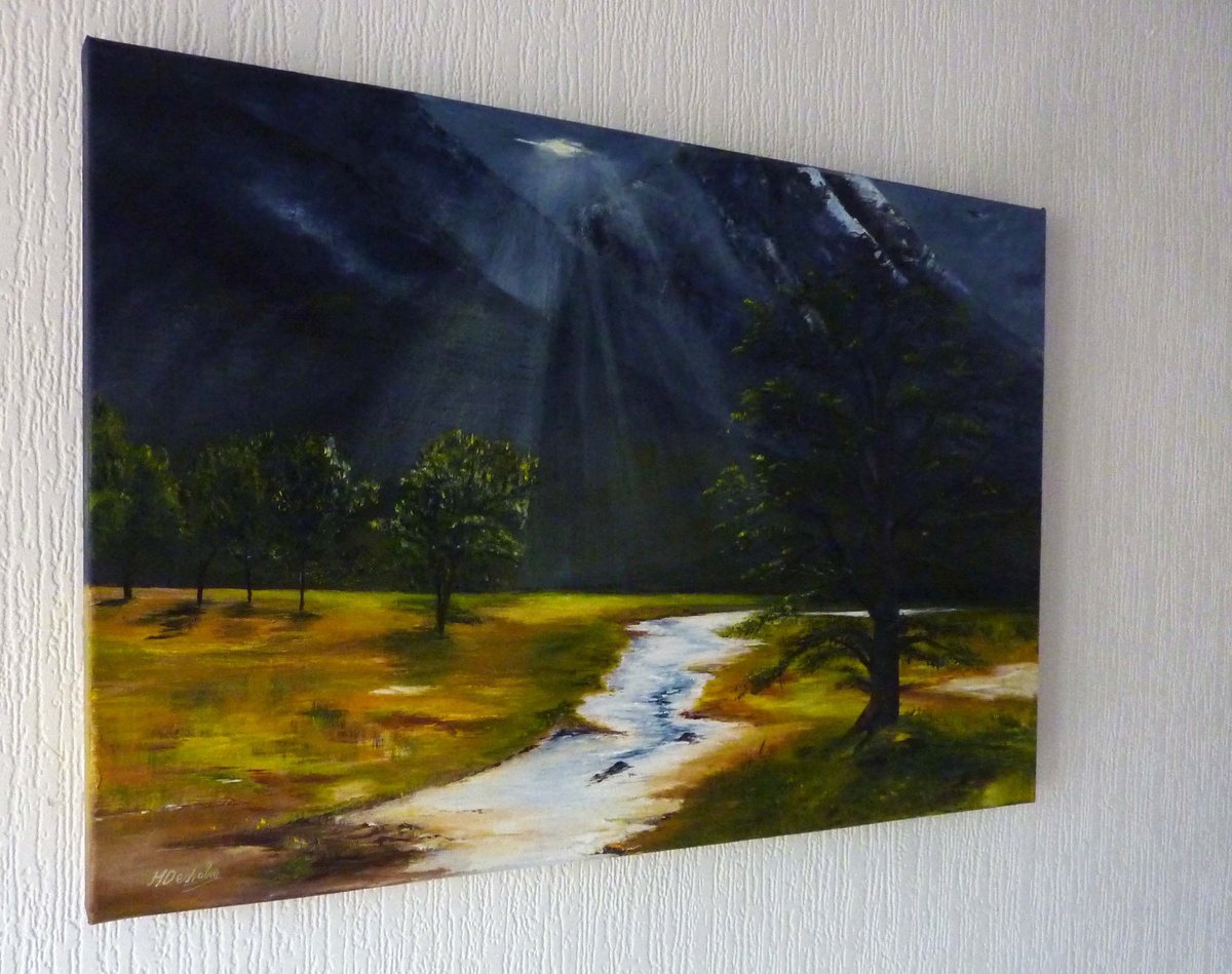 Impressionistic Landscape Acrylic Painting By Margaret Denholm, 30 X 20", Sunlight On The Glen, Original Artwork