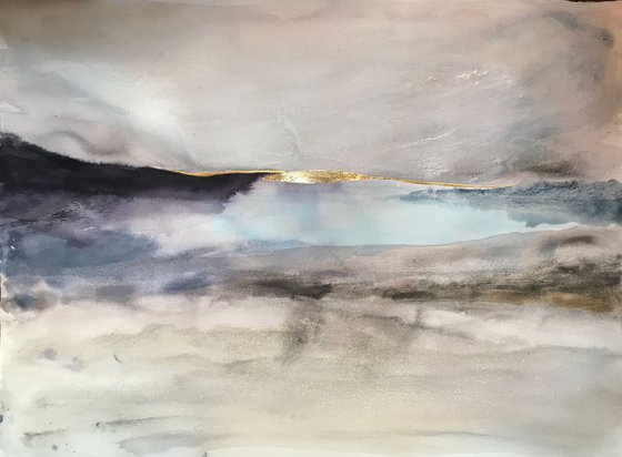 "Silence3" Abstract large landscape atmospheric neutral organic painting