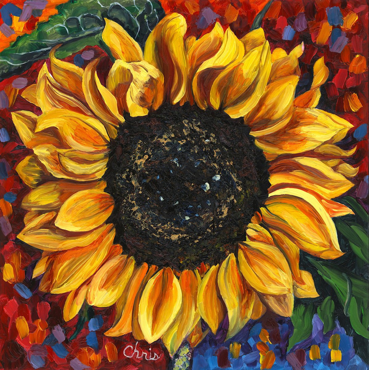 Round Canvas Painting of Sunflowers and Hummingbird with Metallic Gouache  Paint – SuzanQwqArt