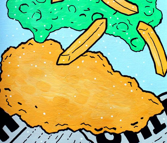 Fish And Chips Pop Art Painting On A4 Paper Unframed
