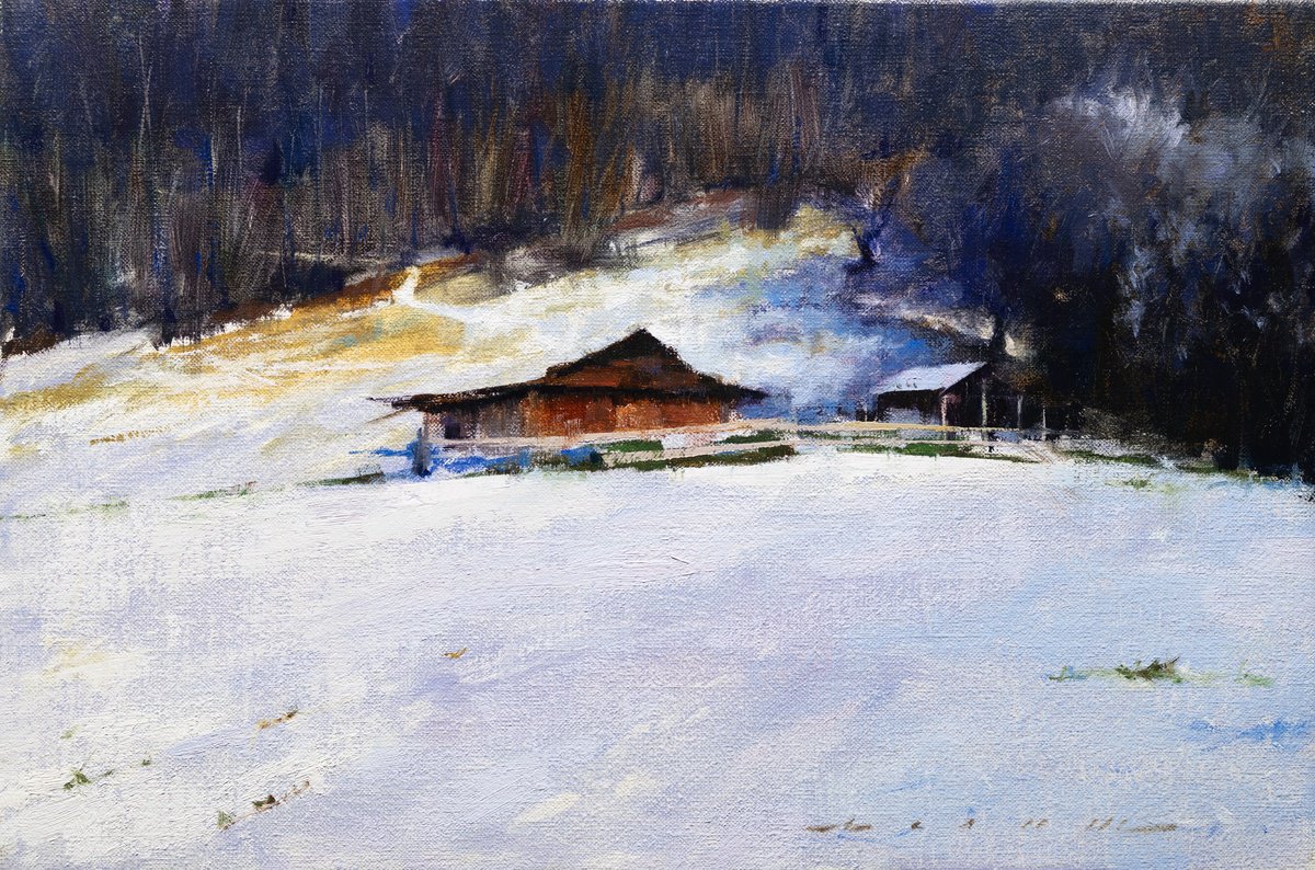 Impressionistic Landscape Oil Painting By Rostyslav Malysh, 12 X 8", The Rustic Cabin, Original Artwork