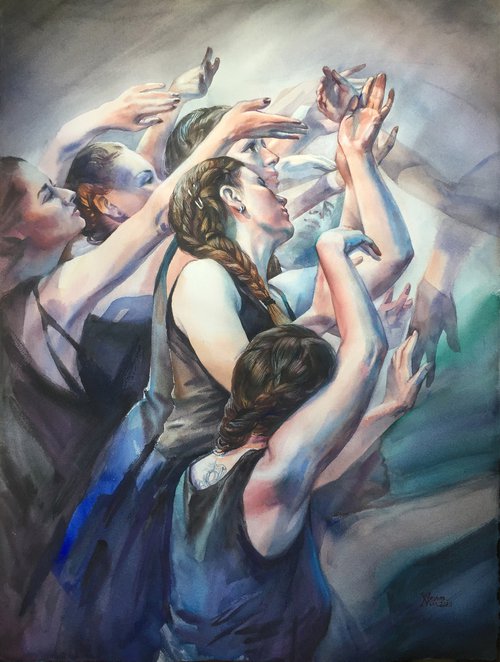 In dance. Dancing girls. Portrait of girls painting. by Natalia Veyner