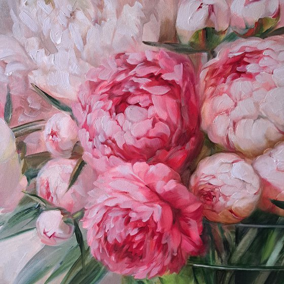 Peonies in vase painting