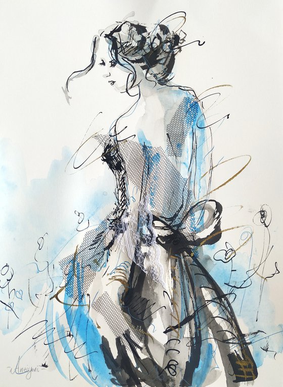 Woman  ink drawing series-Figurative drawing on paper