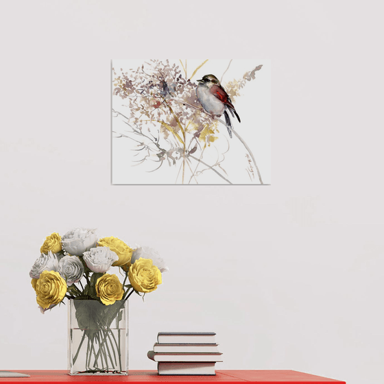 Sparrow Bird and dry flowers