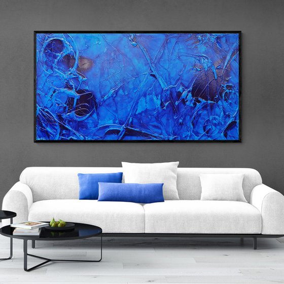 Sapphire Icon 190cm x 100cm Blue Ink Textured Abstract Art