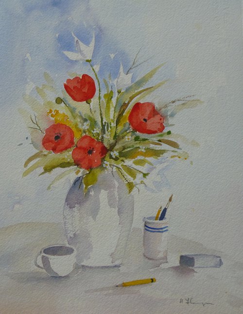 Still Life with Poppies by Maire Flanagan