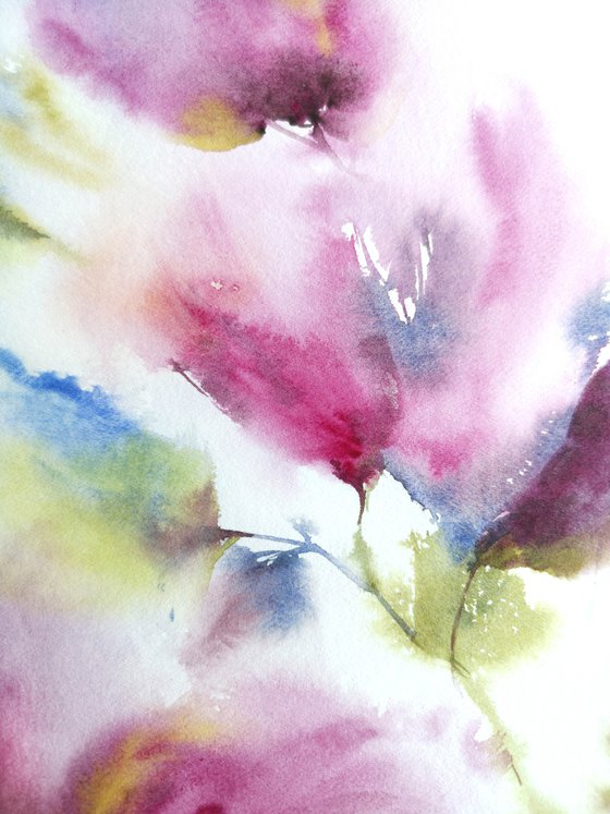 Watercolor loose flowers painting Spring magnolias