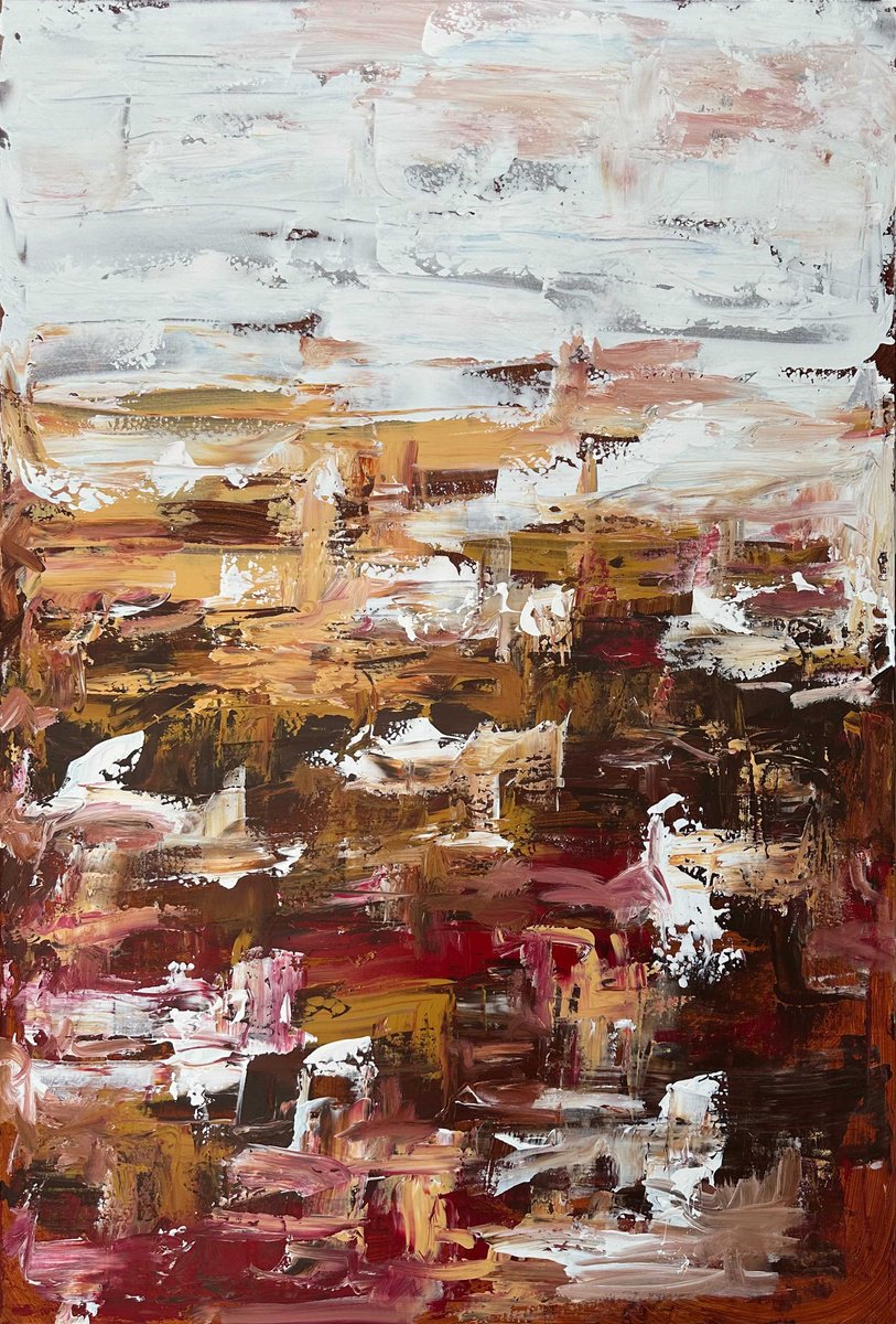 Abstract Landscape Acrylic Painting By Omar Obaid, 39 X 59", Opening Doors, Original Artwork