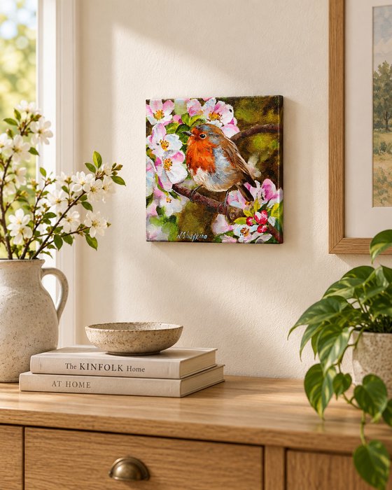 Robin with Apple Blossoms