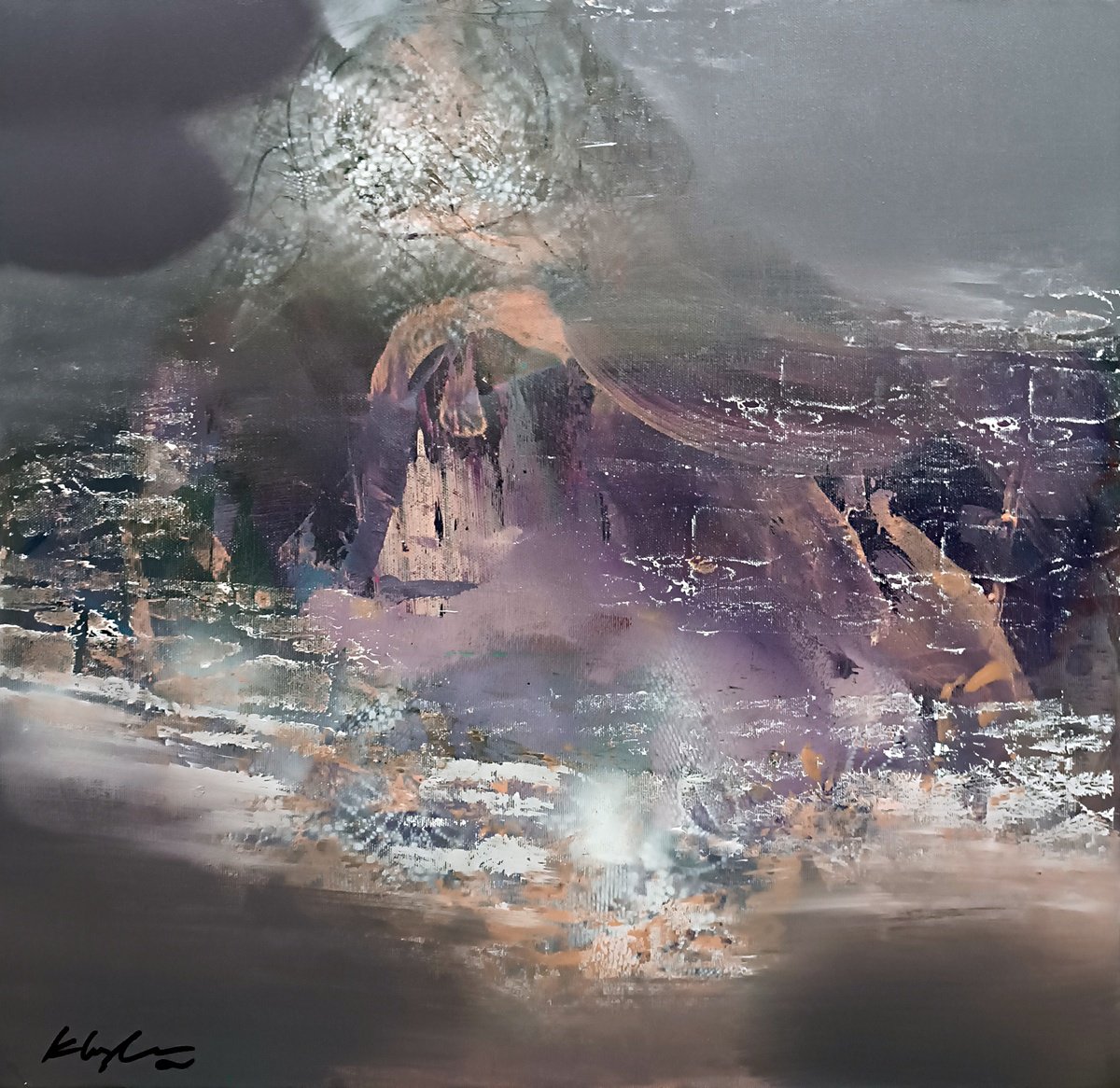 Organic Landscape Acrylic Painting By Kloska Ovidiu, 24 X 24", Dome Of Inner Horizons, Original Artwork